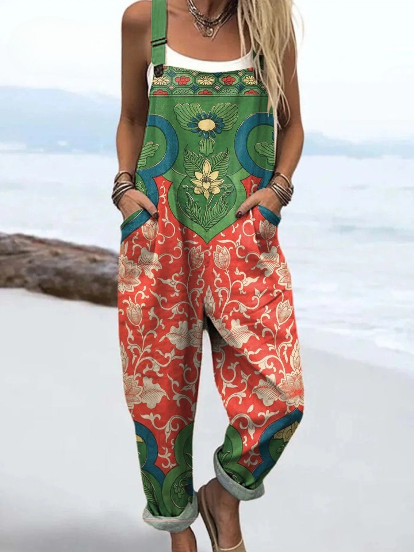 Sanne™ | Trädgårdsblomma Boho-Hängselbyxor