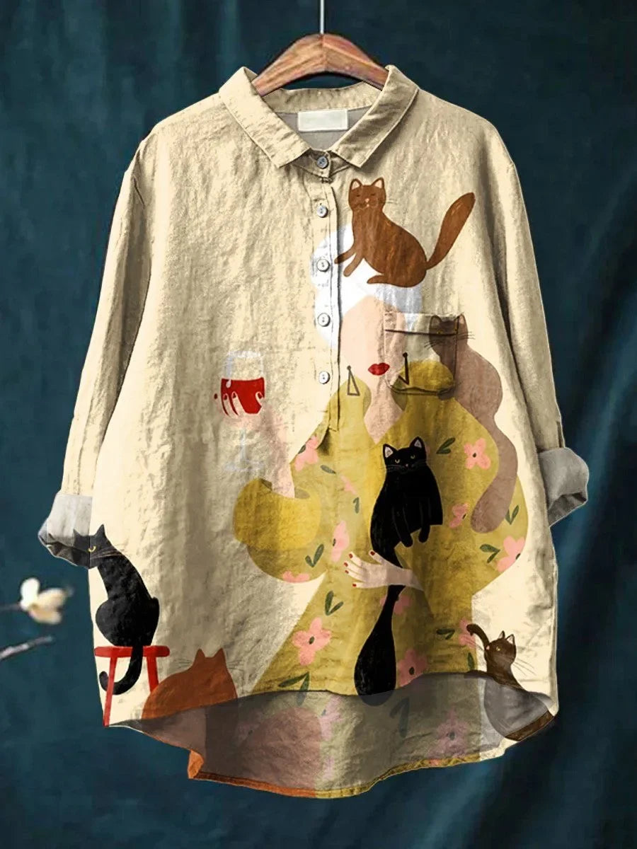 Sofia® | Bluse med katte- og blomsterprint