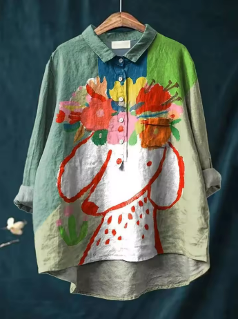 Sofia® | Bluse med blomsterprint og hundeprint